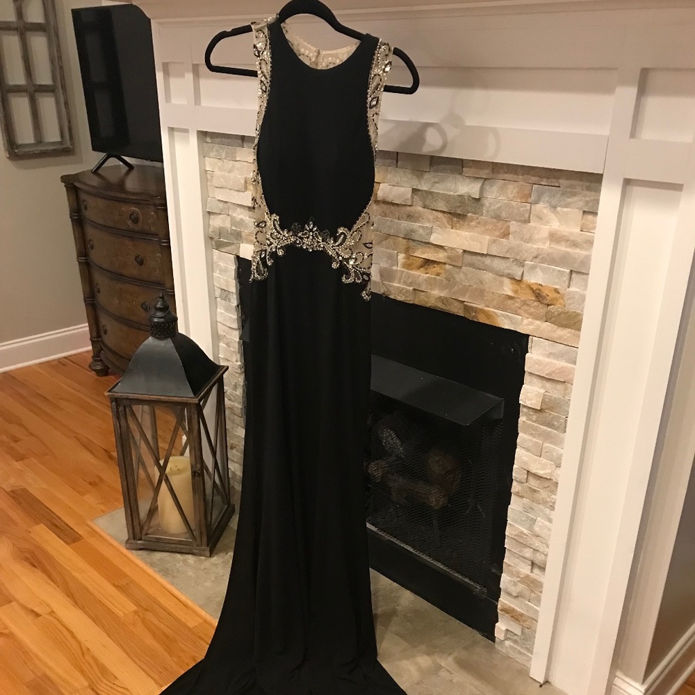 Beaded long black formal gown
